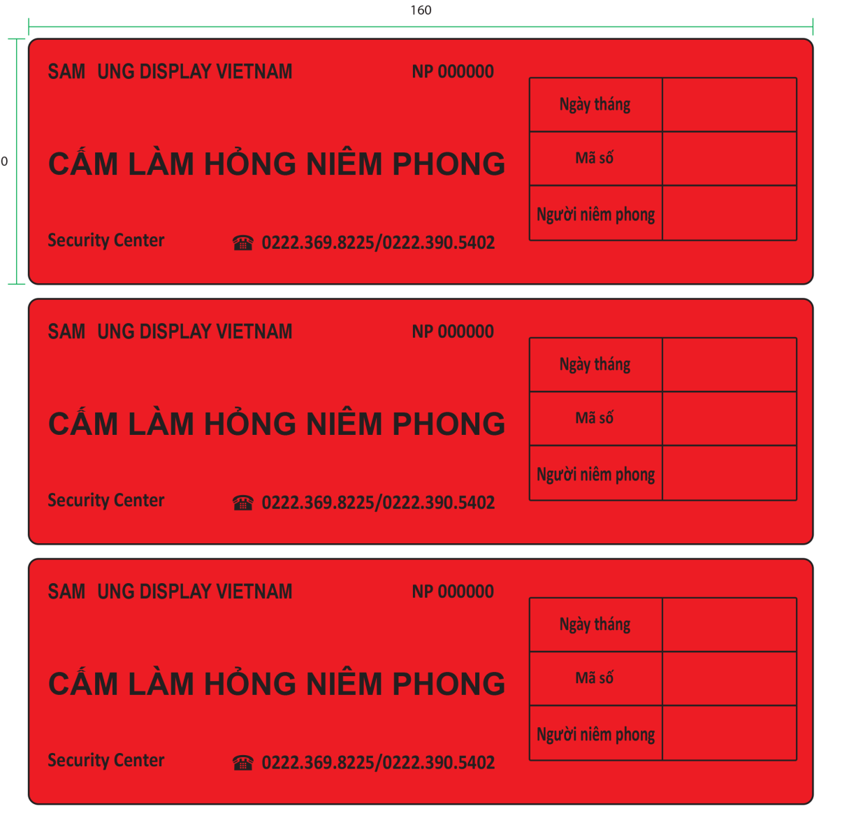 Cuộn Decal PVC keo Remove in tem nhãn có nội dung samung display kích thước 160x50mm