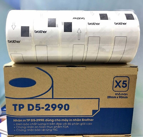 In tem nhãn decal mã vạch Brother TP D5-2990 dạng cuộn