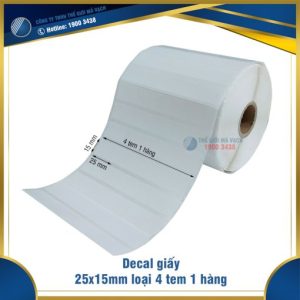 Decal giấy in mã vạch 25x15mm loại 4 tem 1 hàng